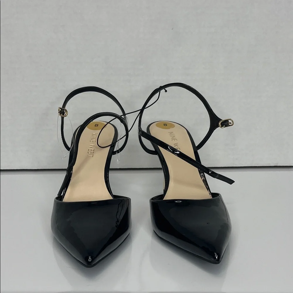 Nine West Glossy Black Heels with Gold Accents - Picture 2 of 8